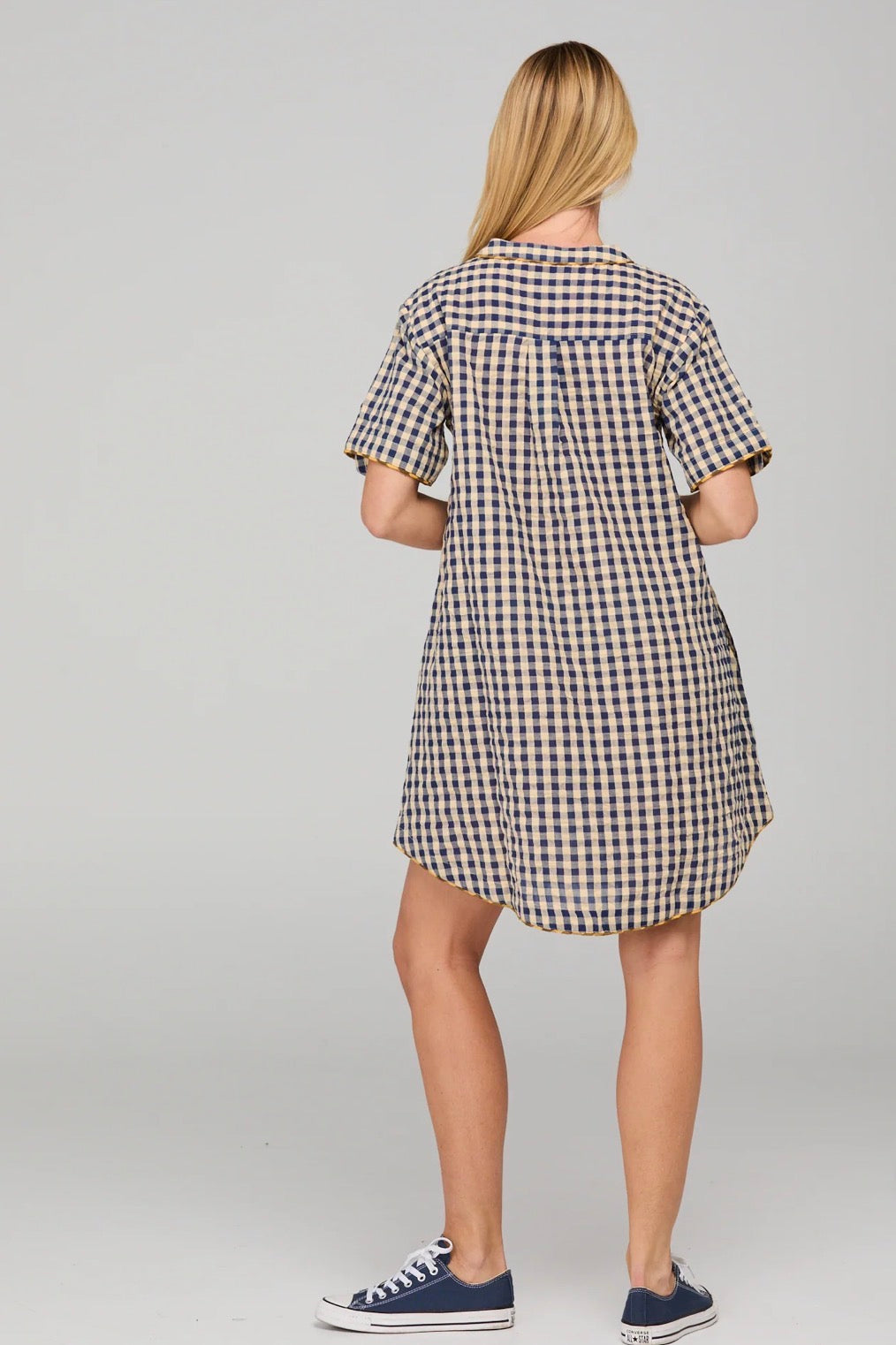 Boomshankar || Josie shirt dress || Navy spliced seersucker