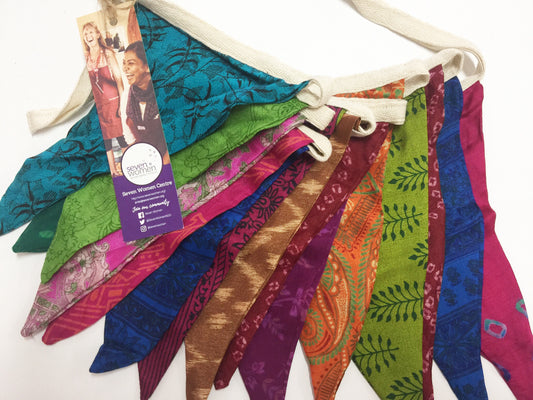 saree sisters || recycled saree bunting flags