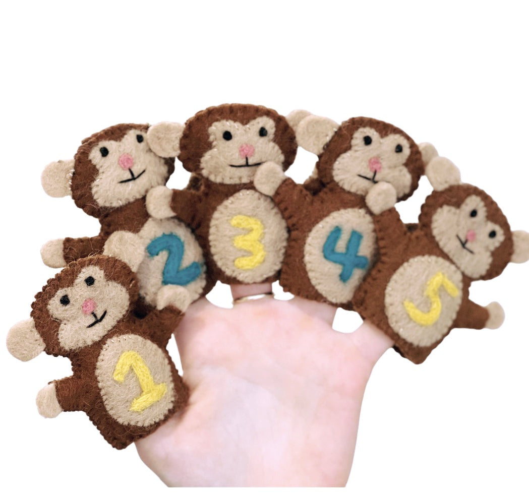ethik felt || 5 little monkeys finger puppet set