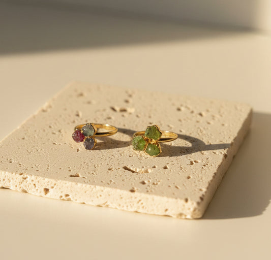 Jaipur gold || 3 stone rough cut ring