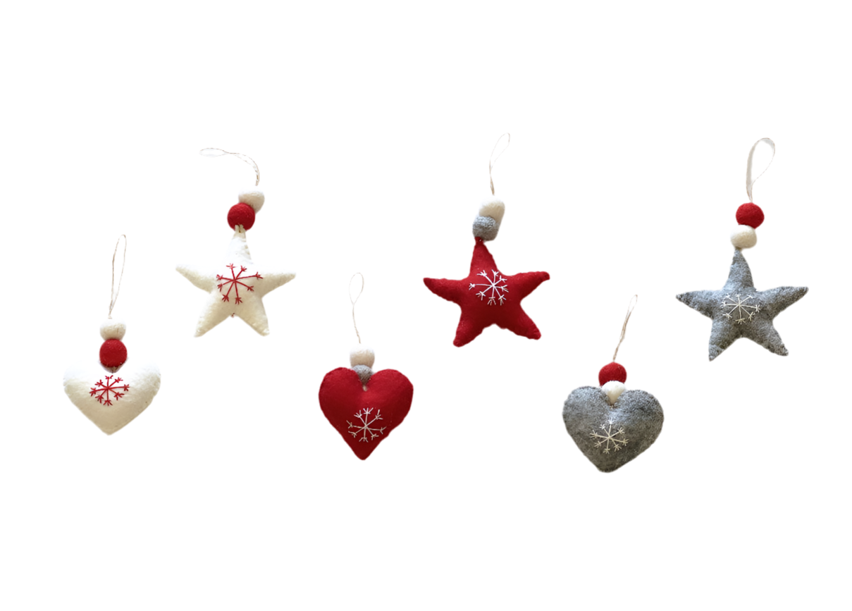 ethik felt || xmas love heart and star decoration