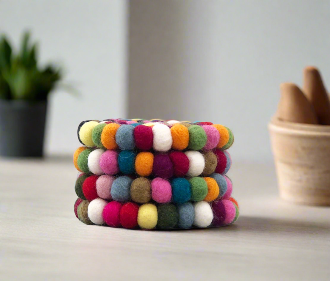 felt ball coaster - colourful