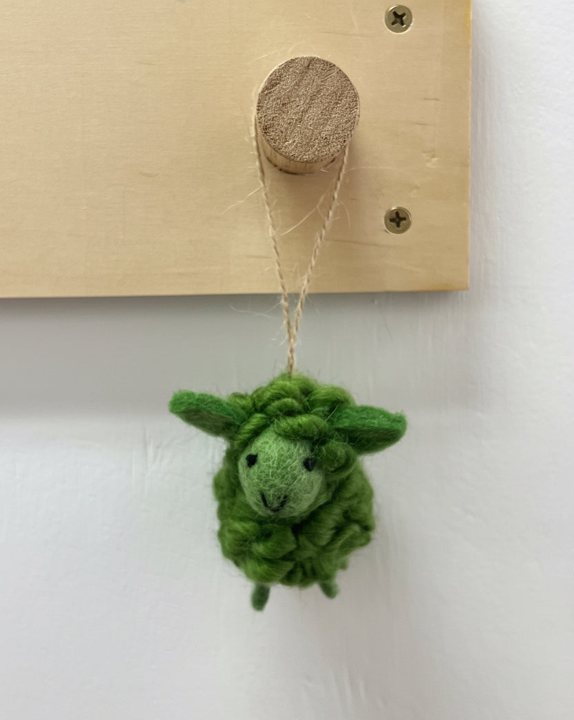 ethik felt || tiny green sheep hanging decoration