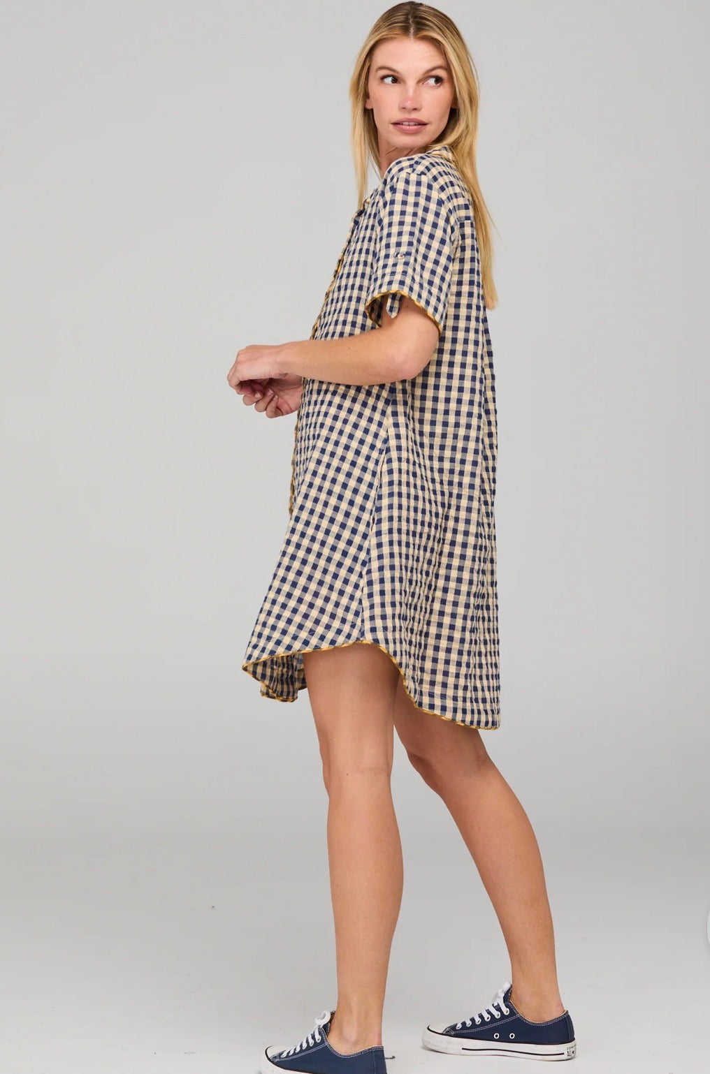 Boomshankar || Josie shirt dress || Navy spliced seersucker