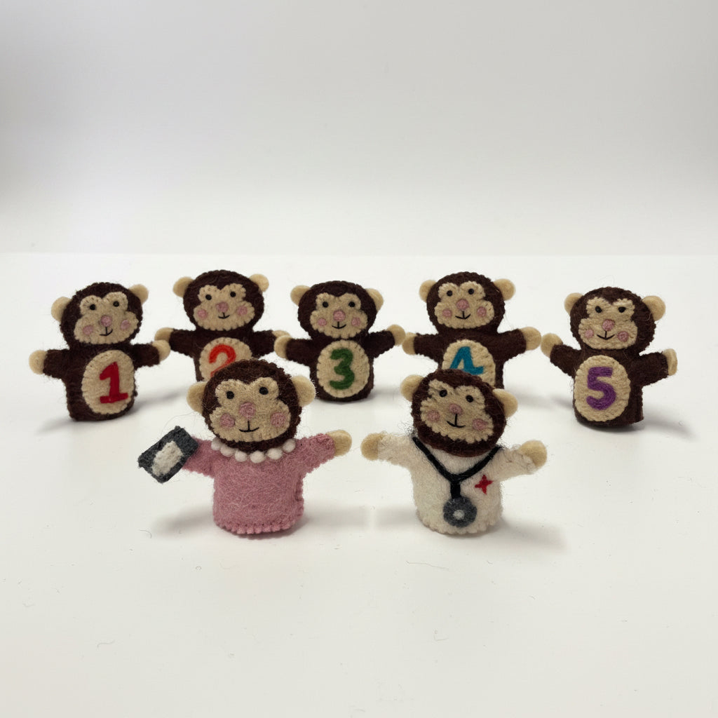 ethik felt || 5 little monkeys finger puppet set