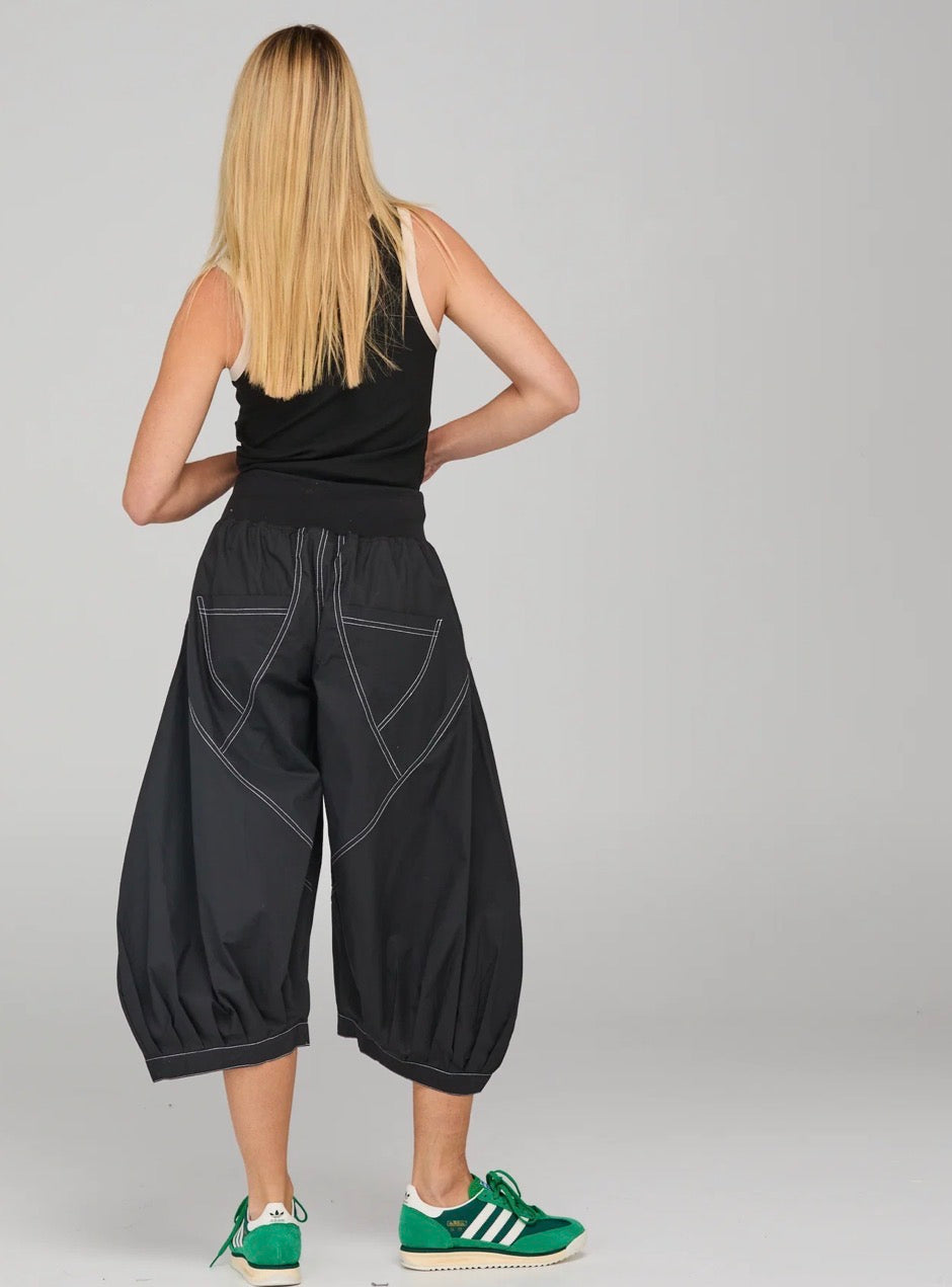 boomshankar || guru pants || black with white stitching