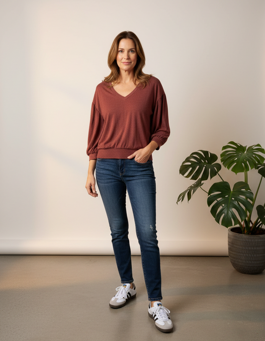 ethik organic cotton || v neck 3/4 sleeve top