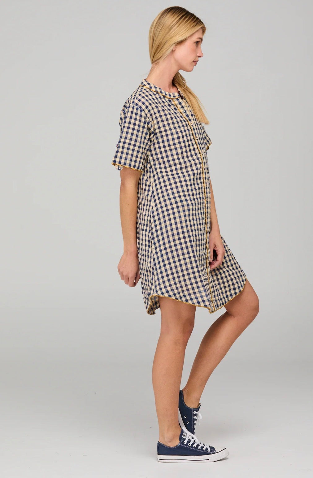 Boomshankar || Josie shirt dress || Navy spliced seersucker