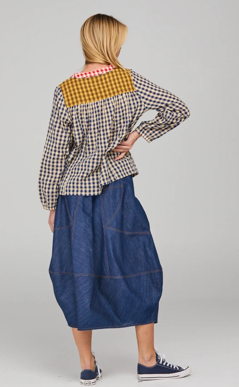 boomshankar || guru skirt || dark denim contrast stitching