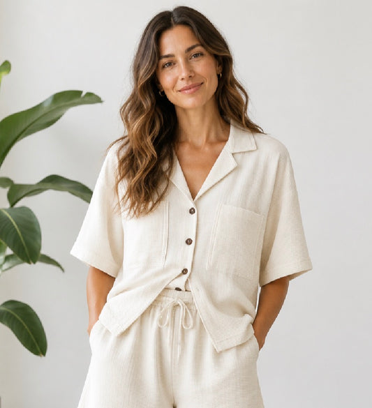 ethik organic cotton || BOXY free size button up top