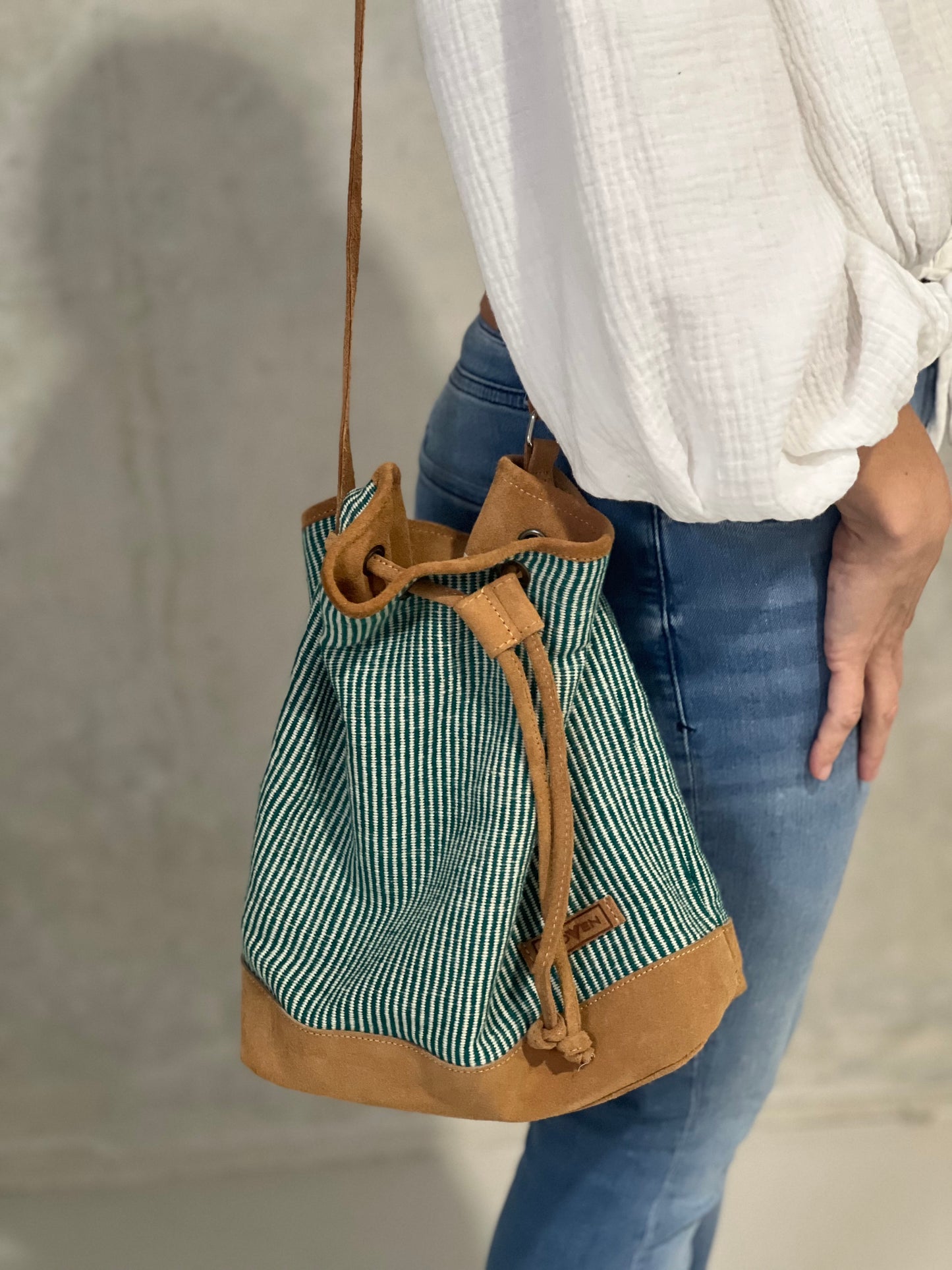 “woven” fair-trade bucket bag