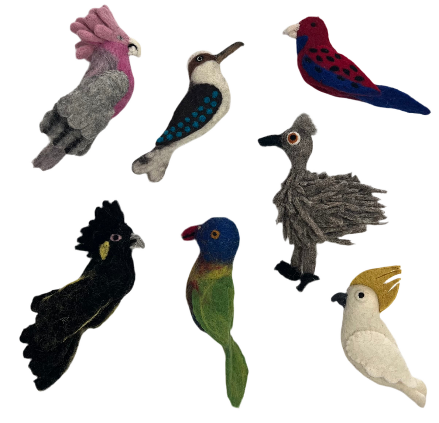 ethik felt || 3 D aussie bird set of 7 finger-puppets