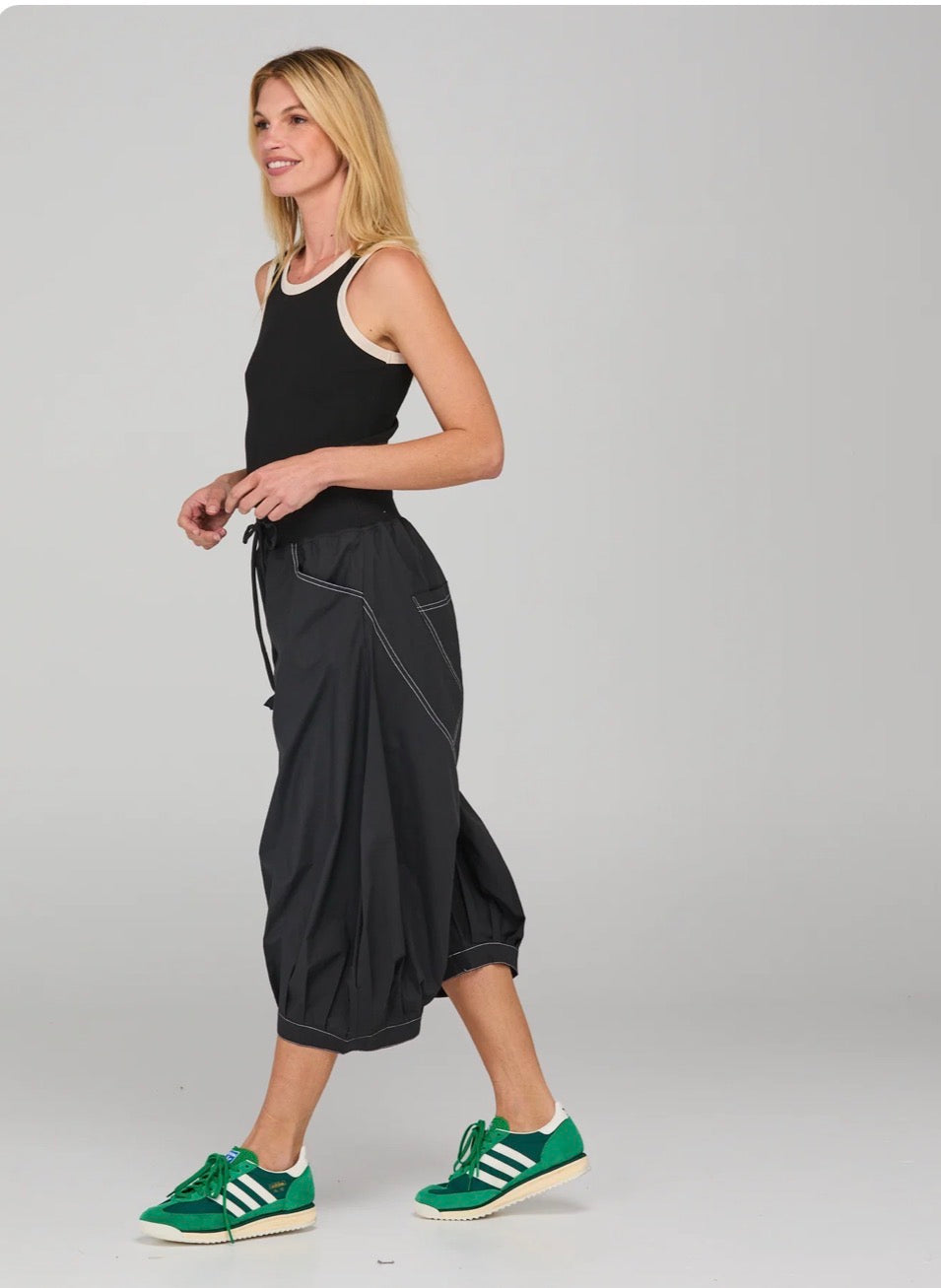 boomshankar || guru pants || black with white stitching