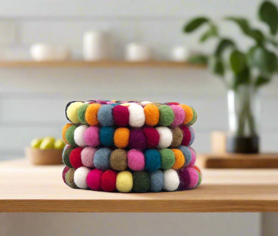 felt ball coaster - colourful