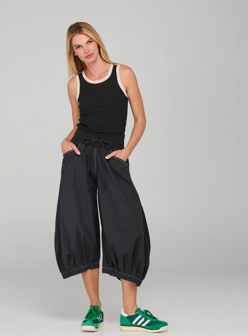 boomshankar || guru pants || black with white stitching