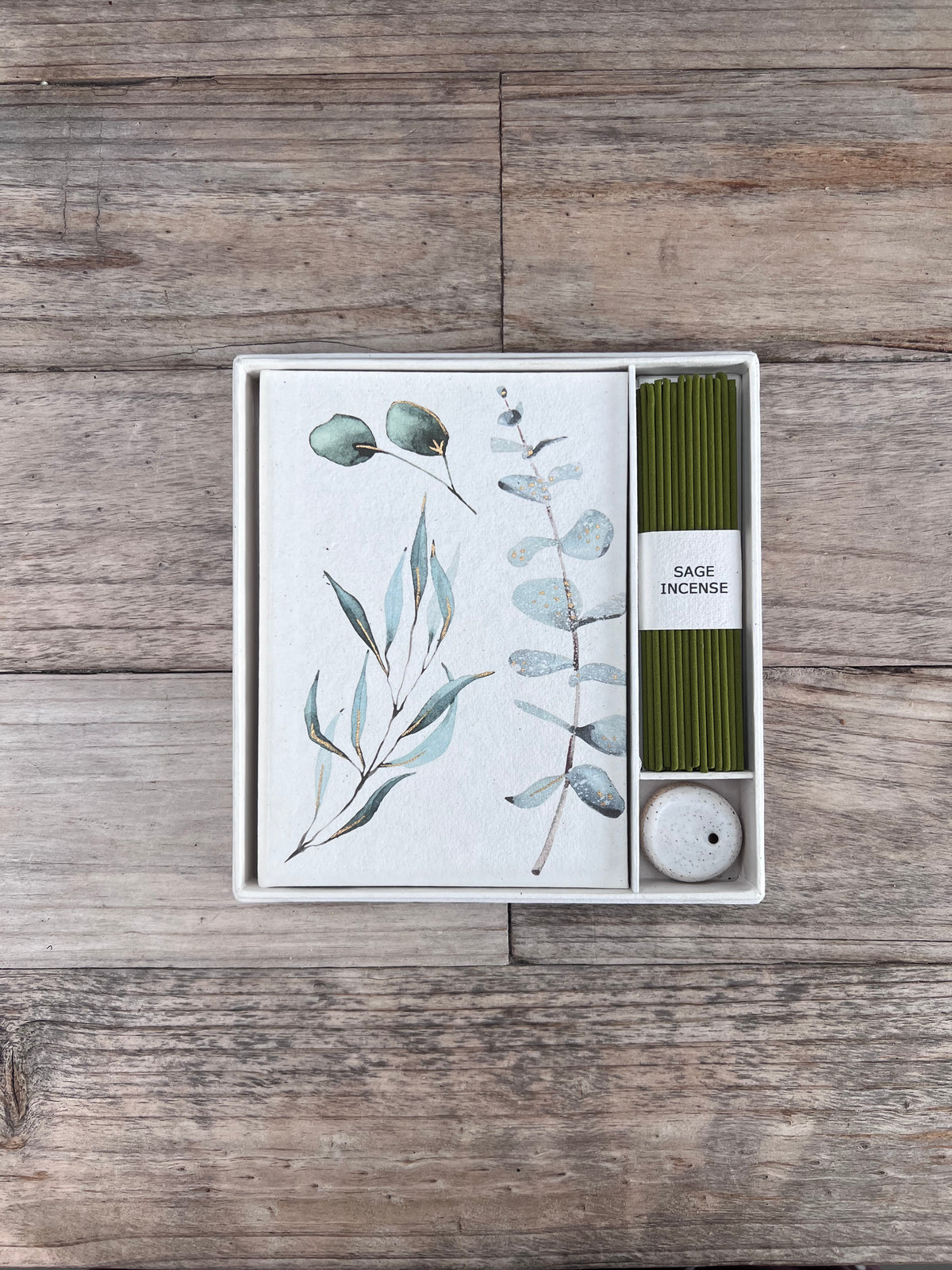 Saraswati paper serenity journal and incense box || leaf and twig