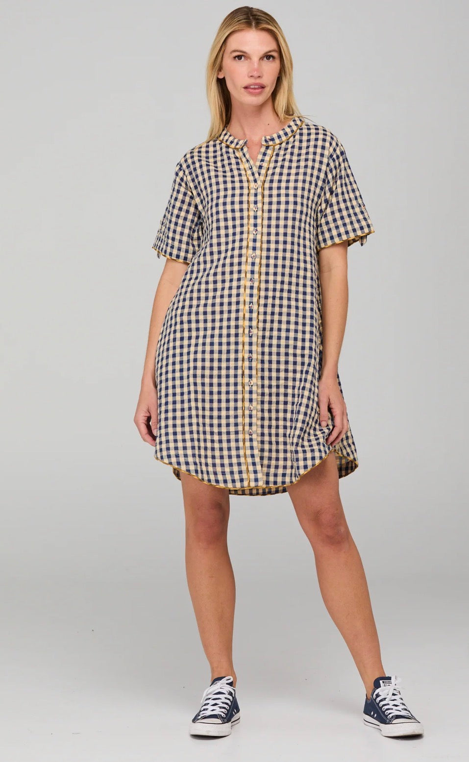 Boomshankar || Josie shirt dress || Navy spliced seersucker