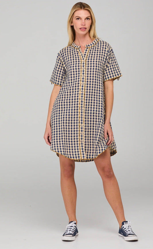 Boomshankar || Josie shirt dress || Navy spliced seersucker