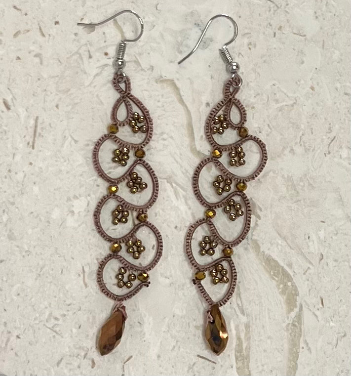 Turkish “tatting” long drop earrings