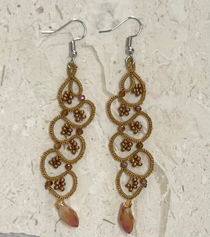 Turkish “tatting” long drop earrings