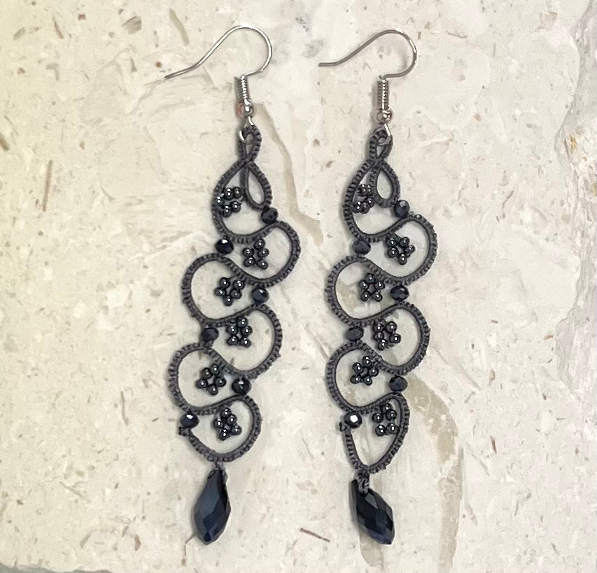 Turkish “tatting” long drop earrings