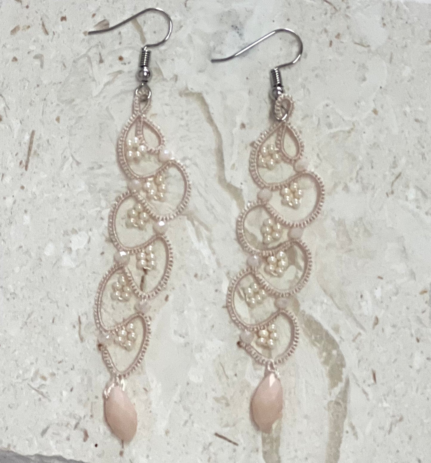 Turkish “tatting” long drop earrings