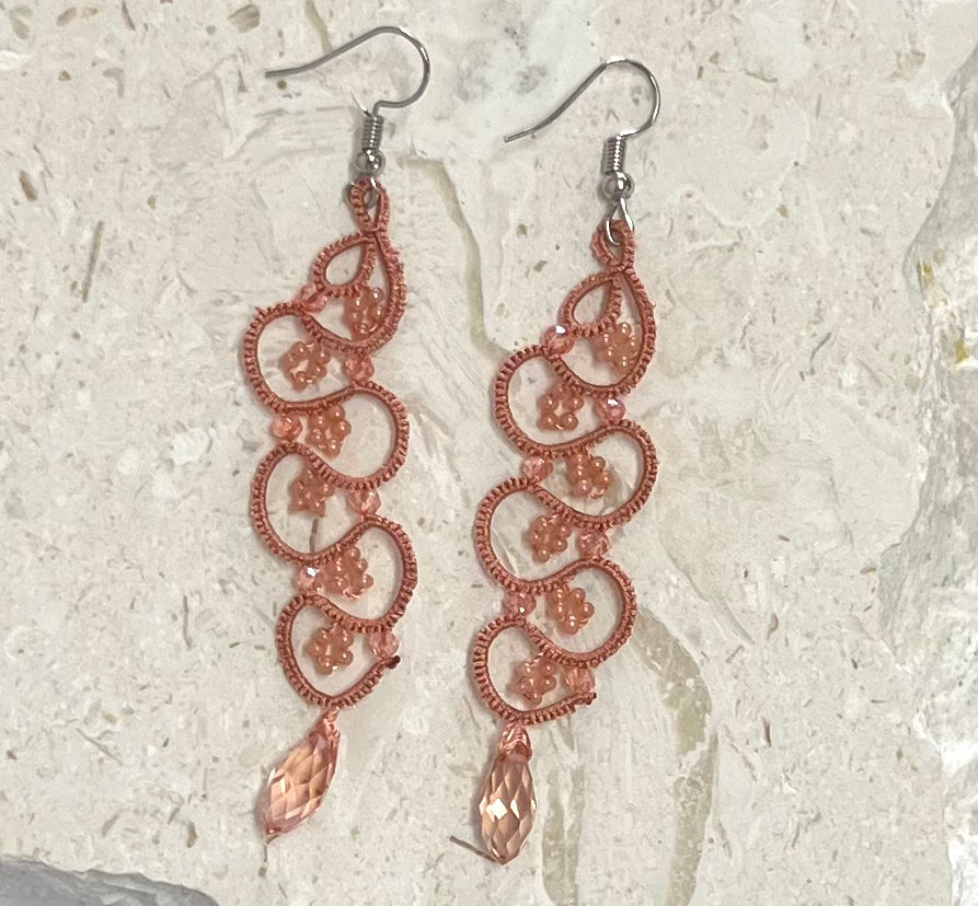 Turkish “tatting” long drop earrings