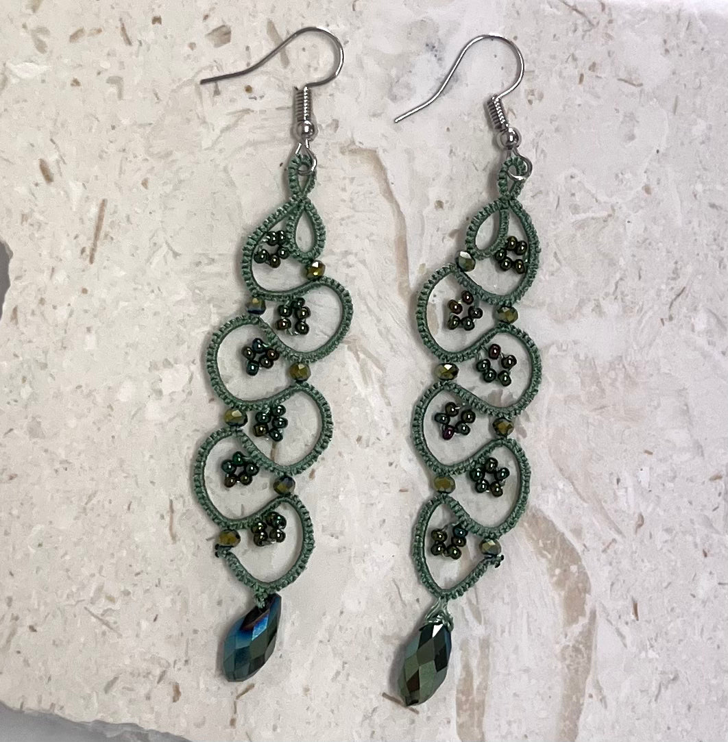 Turkish “tatting” long drop earrings